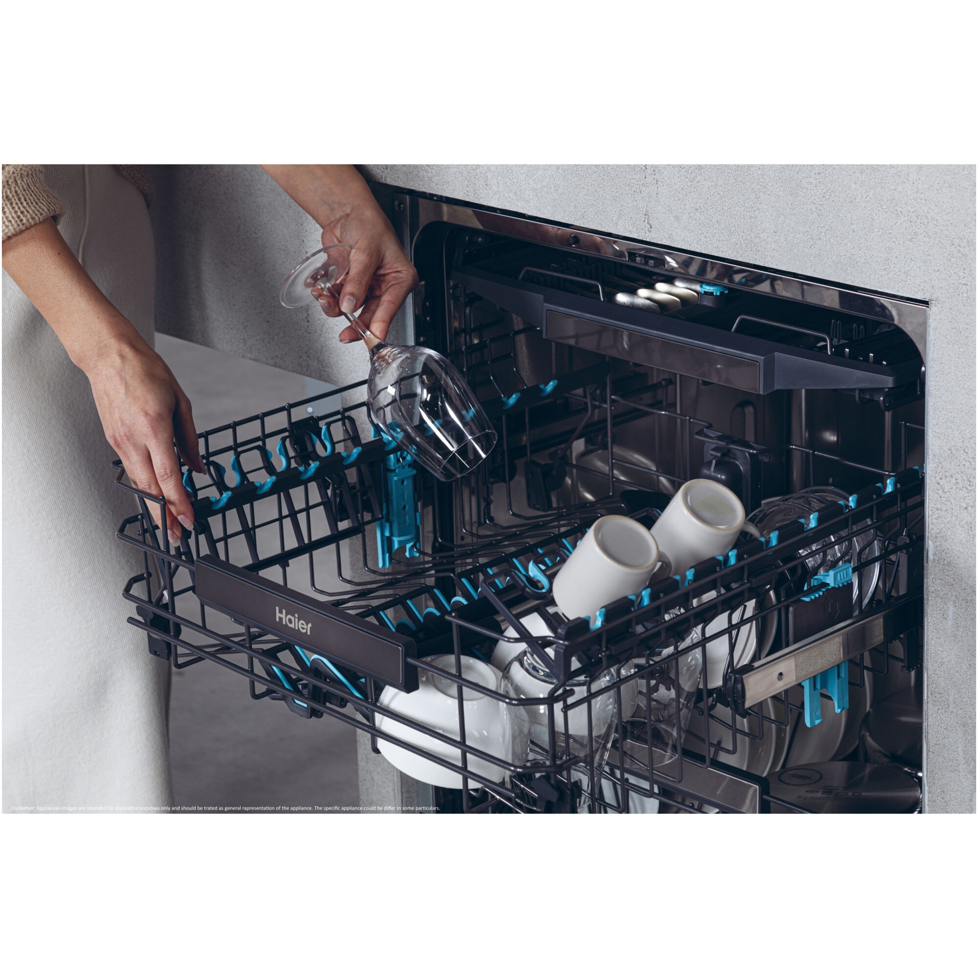 Masina de spalat vase incorporabila Haier XF 4A4M4PDX, 14 seturi, 10 programe, Motor Inverter, WiFi, Ultra Dry, Total water block, 60 cm