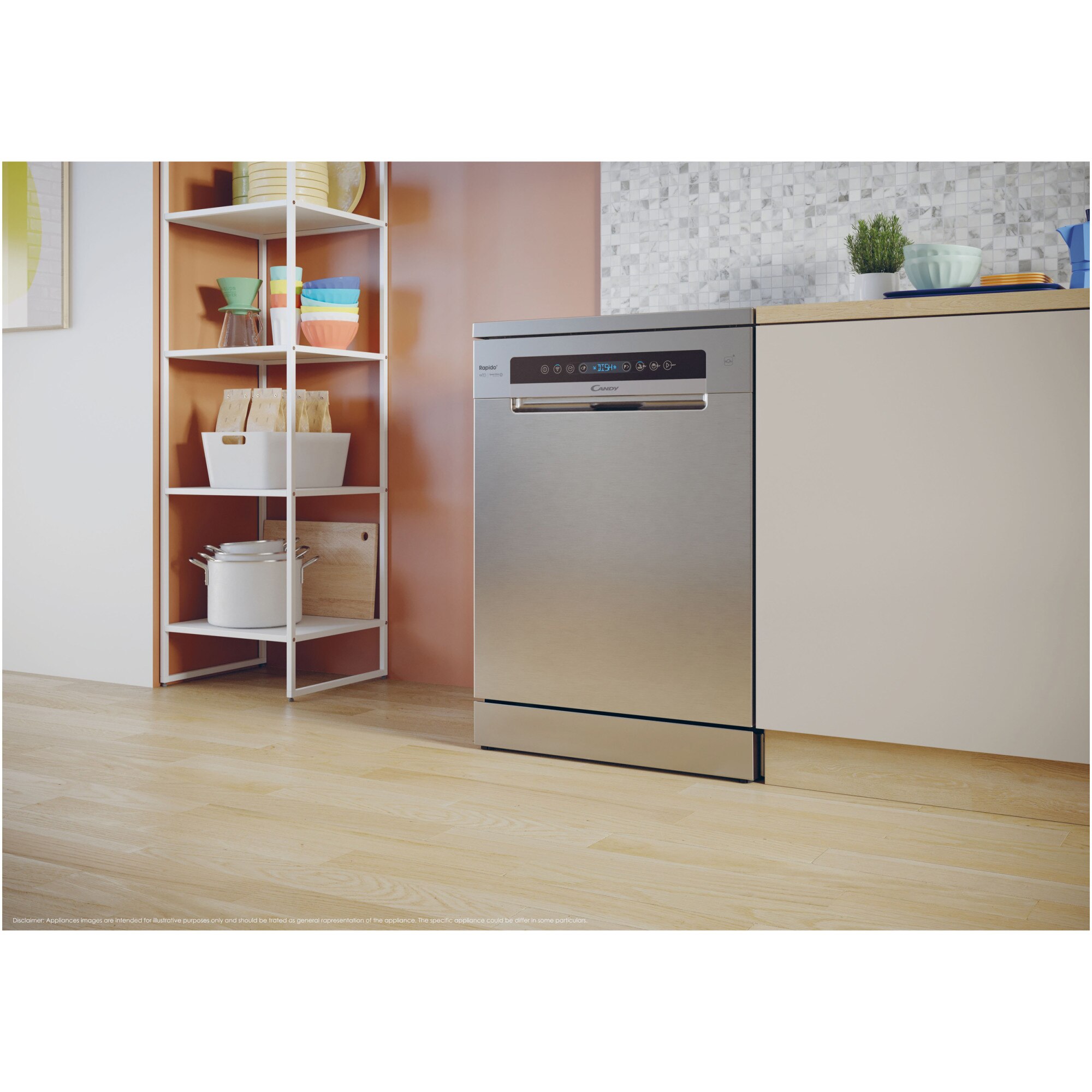 Masina de spalat vase Candy Rapido CF 4C6F0X, 14 seturi, 8 programe, Clasa C, Wi-Fi, Wash & Dry 35', Motor Speed-Drive Inverter, Automatic Open Door, 60 cm, Inox