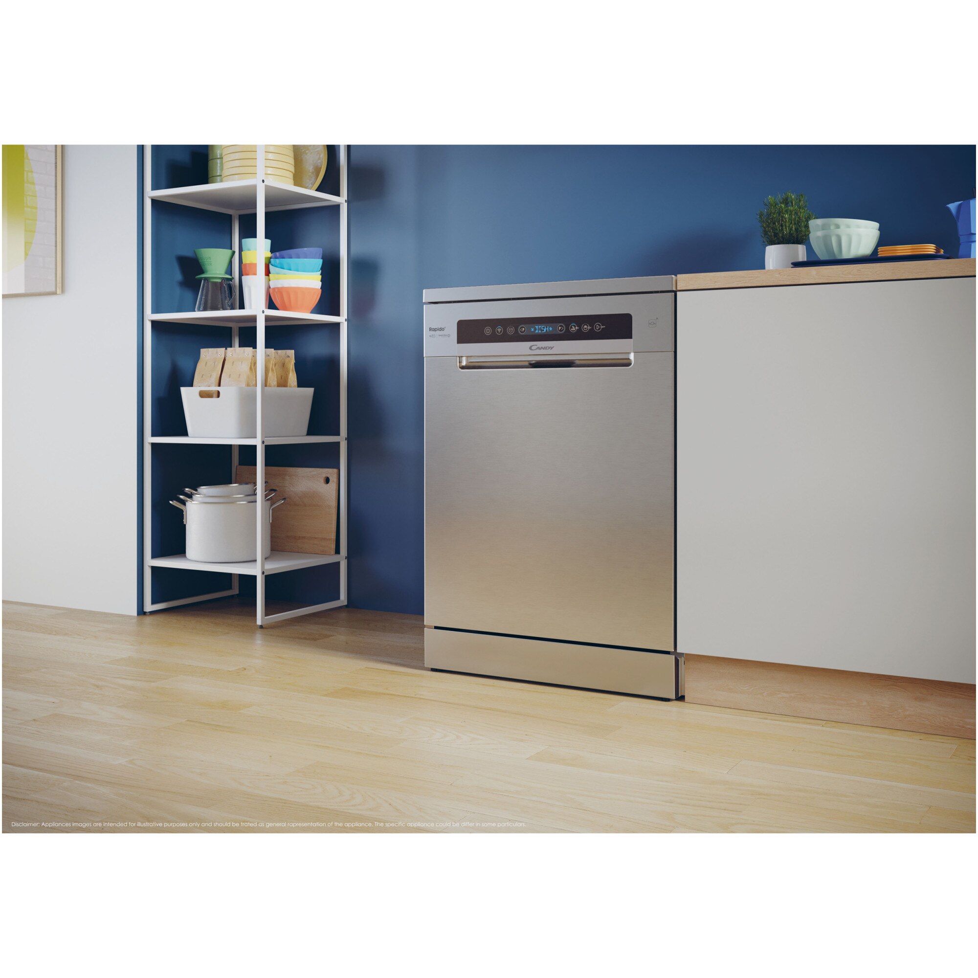 Masina de spalat vase Candy Rapido CF 4C6F0X, 14 seturi, 8 programe, Clasa C, Wi-Fi, Wash & Dry 35', Motor Speed-Drive Inverter, Automatic Open Door, 60 cm, Inox
