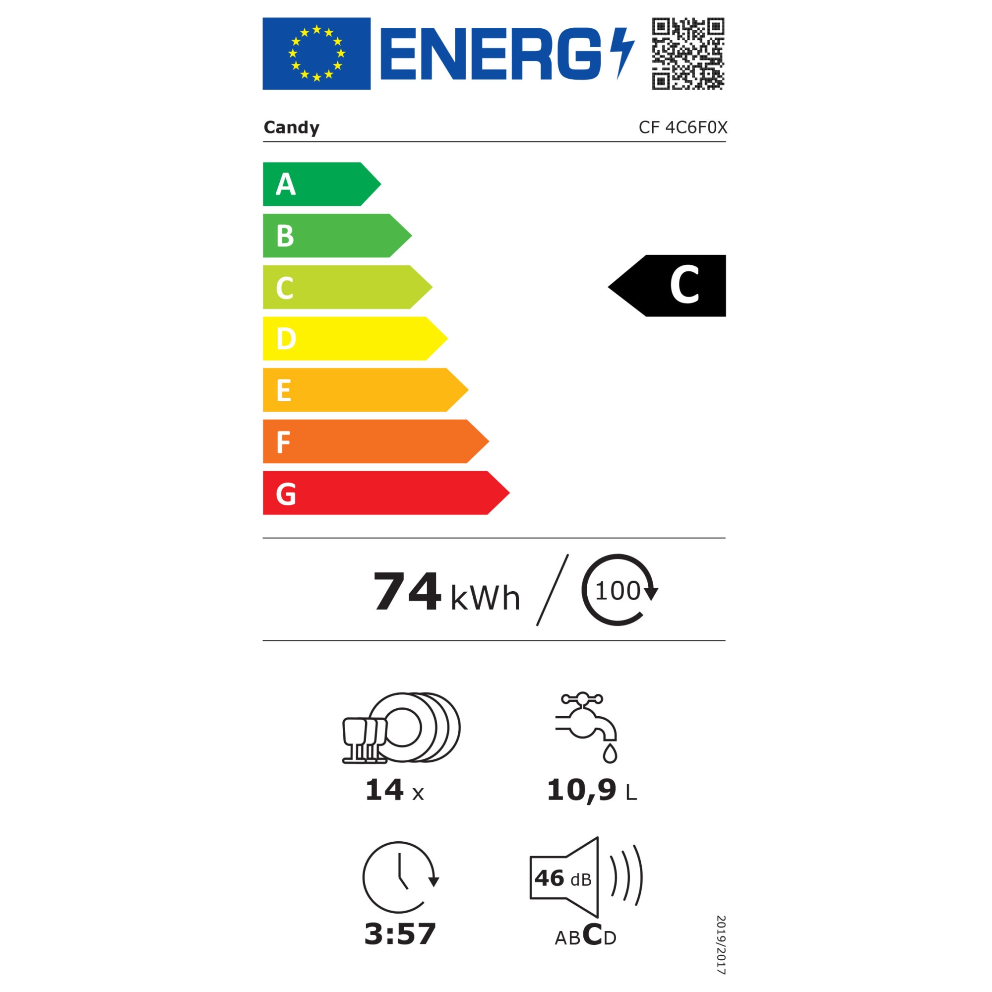 Masina de spalat vase Candy Rapido CF 4C6F0X, 14 seturi, 8 programe, Clasa C, Wi-Fi, Wash & Dry 35', Motor Speed-Drive Inverter, Automatic Open Door, 60 cm, Inox