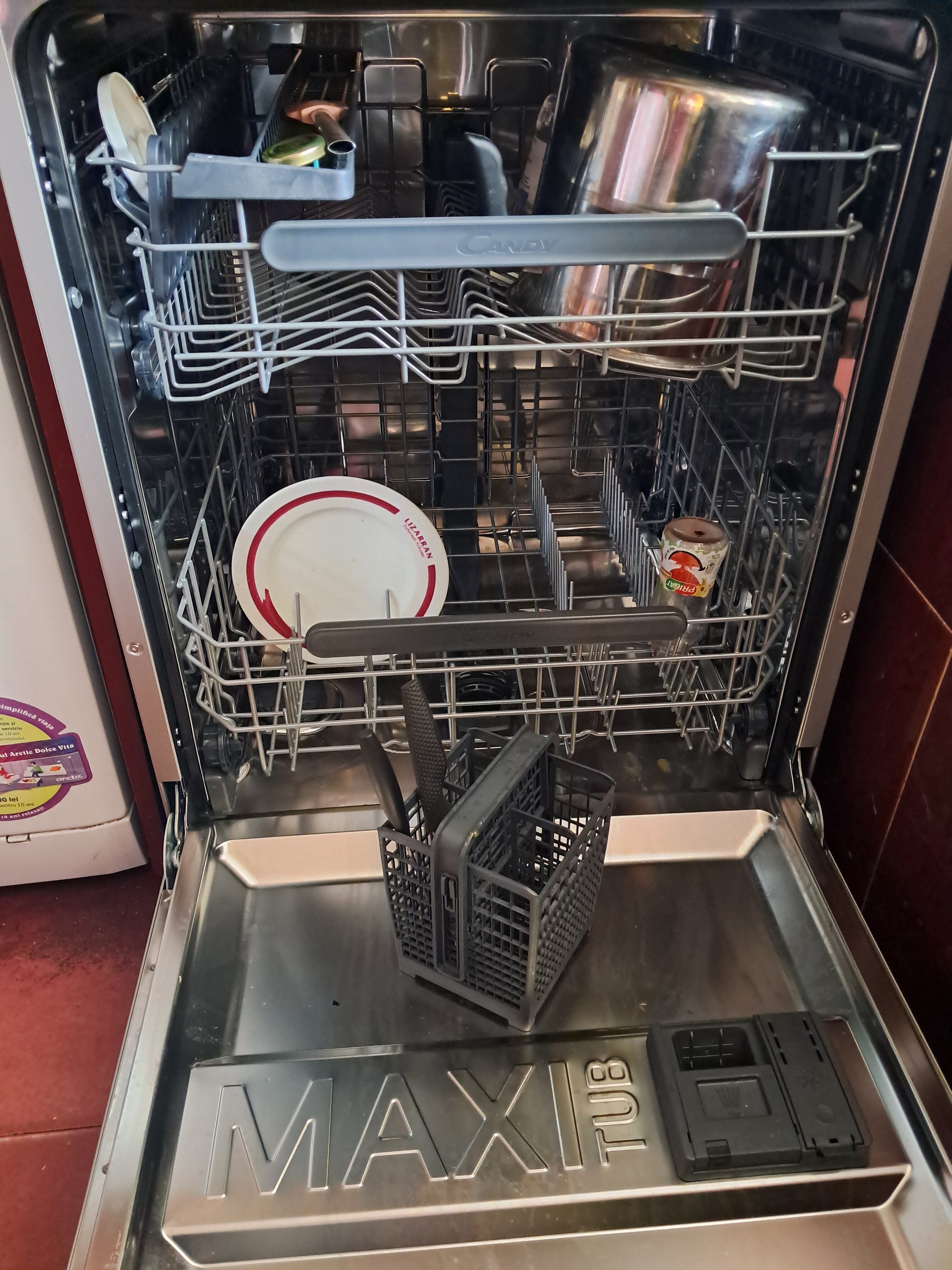 Masina de spalat vase Candy Rapido CF 4C6F0X, 14 seturi, 8 programe, Clasa C, Wi-Fi, Wash & Dry 35', Motor Speed-Drive Inverter, Automatic Open Door, 60 cm, Inox