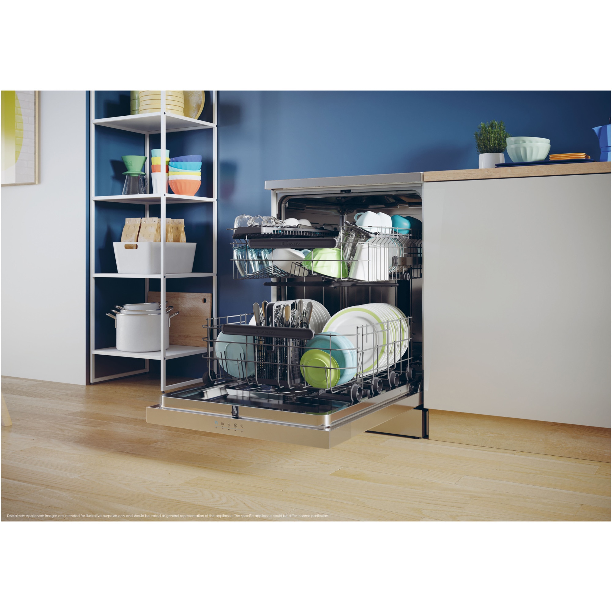 Masina de spalat vase Candy Rapido CF 4C6F0X, 14 seturi, 8 programe, Clasa C, Wi-Fi, Wash & Dry 35', Motor Speed-Drive Inverter, Automatic Open Door, 60 cm, Inox