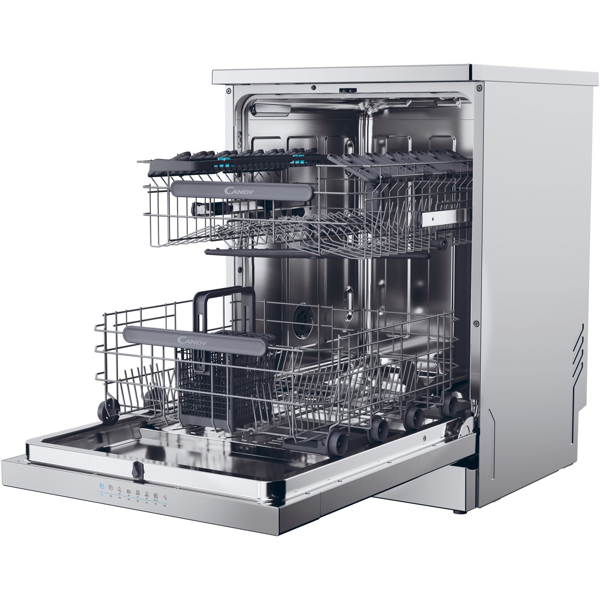 Masina de spalat vase Candy Rapido CF 4C6F0X, 14 seturi, 8 programe, Clasa C, Wi-Fi, Wash & Dry 35', Motor Speed-Drive Inverter, Automatic Open Door, 60 cm, Inox