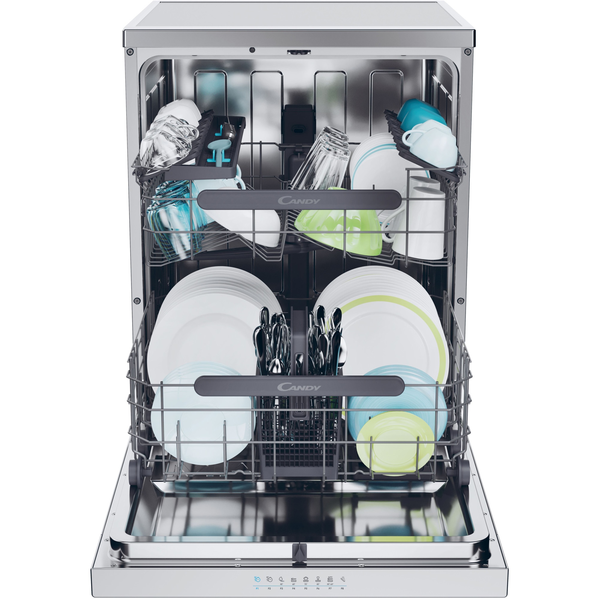 Masina de spalat vase Candy Rapido CF 4C6F0X, 14 seturi, 8 programe, Clasa C, Wi-Fi, Wash & Dry 35', Motor Speed-Drive Inverter, Automatic Open Door, 60 cm, Inox