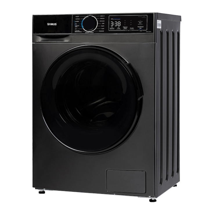 Masina de spalat rufe Samus WSADI-8145DS, 8 kg, 15 programe, Motor inverter, 1400 rotatii, Clasa energetica A, Prespalare, Extra Clatire, Gri inchis