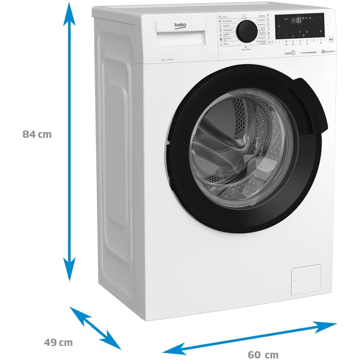 Masina de spalat rufe Beko WUE7726XWST, 7 kg, 1400 rpm, Clasa B, Motor ProSmart Inverter, HomeWhiz Bluetooth, SteamCure, Remote Control, AddXtra, Aquawave, Silent Tech, Alb