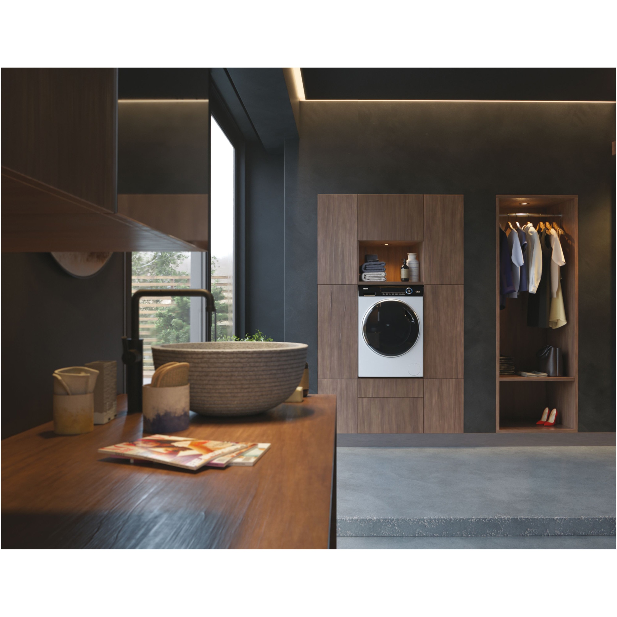 Masina de spalat rufe cu uscator Slim Haier HWD80-B14979-S, 8 kg spalare, 5 kg uscare, 1400 rpm, Clasa A, Motor Direct Motion, iRefresh, ABT, Dual Spray, Pillow Drum, Smart Detecting, Alb