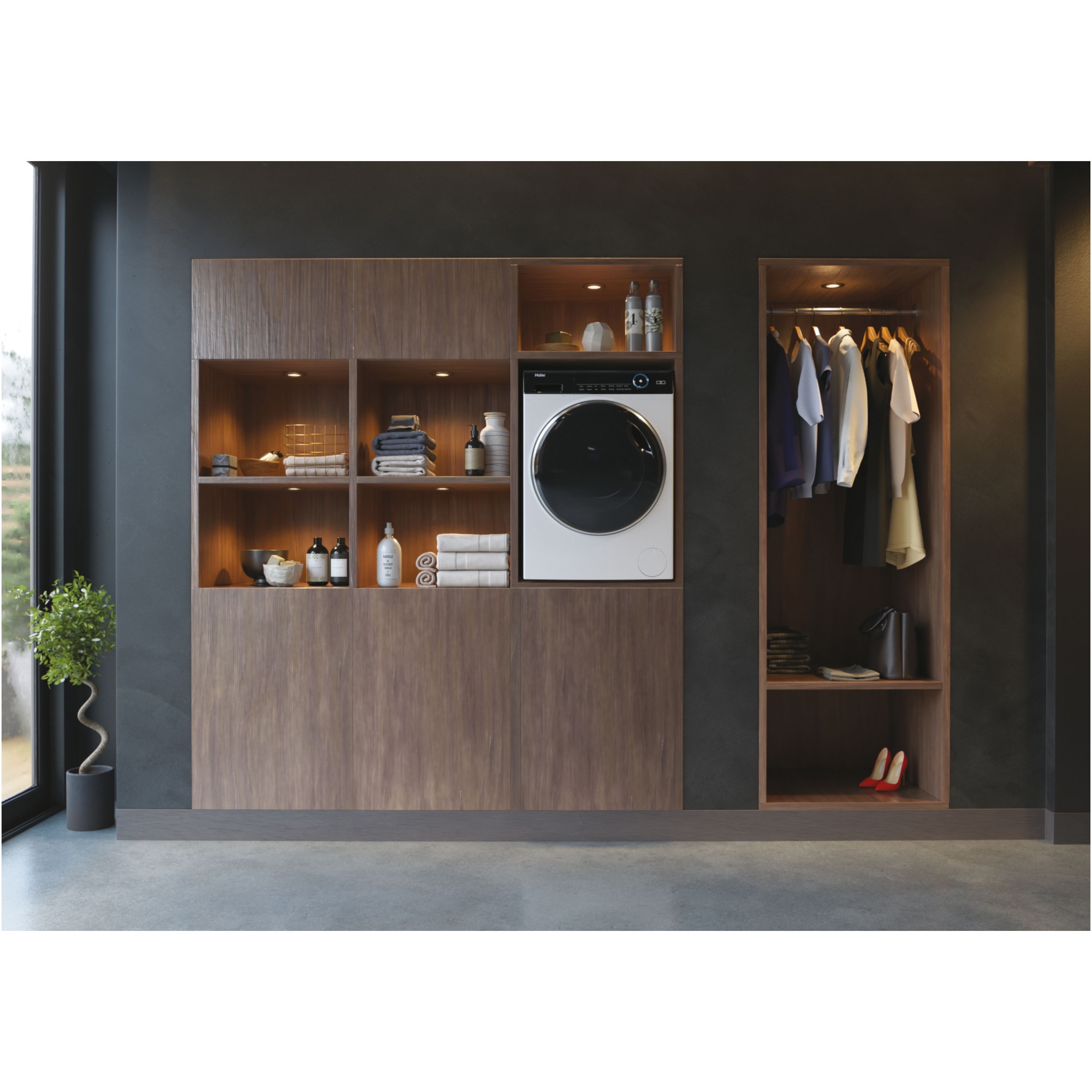 Masina de spalat rufe cu uscator Slim Haier HWD80-B14979-S, 8 kg spalare, 5 kg uscare, 1400 rpm, Clasa A, Motor Direct Motion, iRefresh, ABT, Dual Spray, Pillow Drum, Smart Detecting, Alb