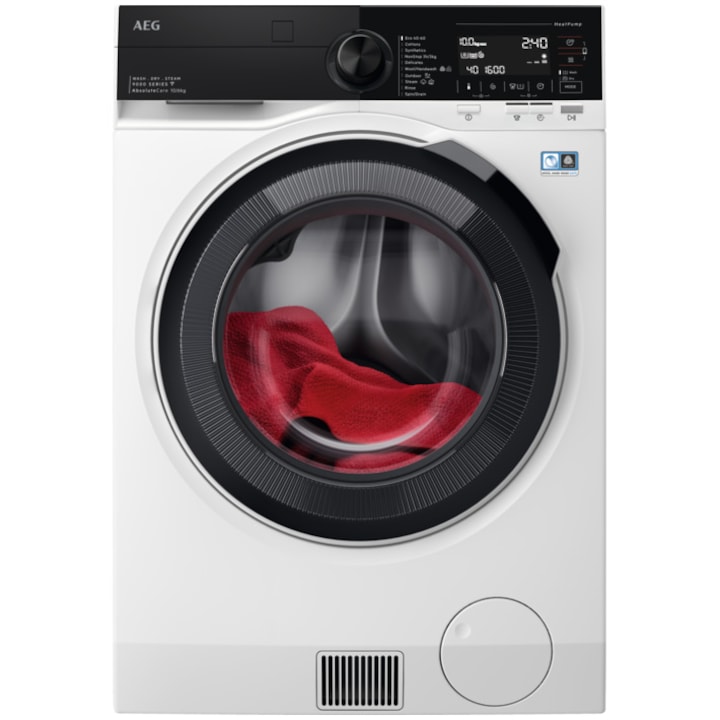 Masina de spalat rufe cu uscator AEG SERIA 9000 LWR98165NXE, Spalare 10 kg, Uscare 6 kg, 1600 rpm, Clasa A, Wi-Fi, Pompa de Caldura, AbsoluteCare, SensiDry, ProSense, ProSteam, Motor Inverter, Display TFT, Alb