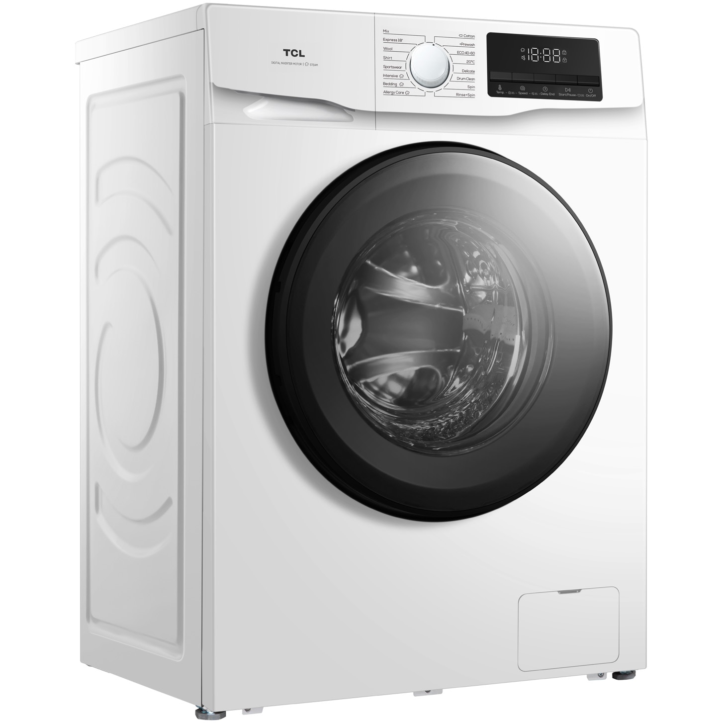 Masina de spalat rufe TCL FF0814WA1, 8 kg, 1400 RPM, Clasa A, Motor Inverter, Steam Wash, Drum Clean, 24 Hour Delay, Honeycomb Drum, Quick Wash 18 min, Add Garment, 16 Programe, Alb