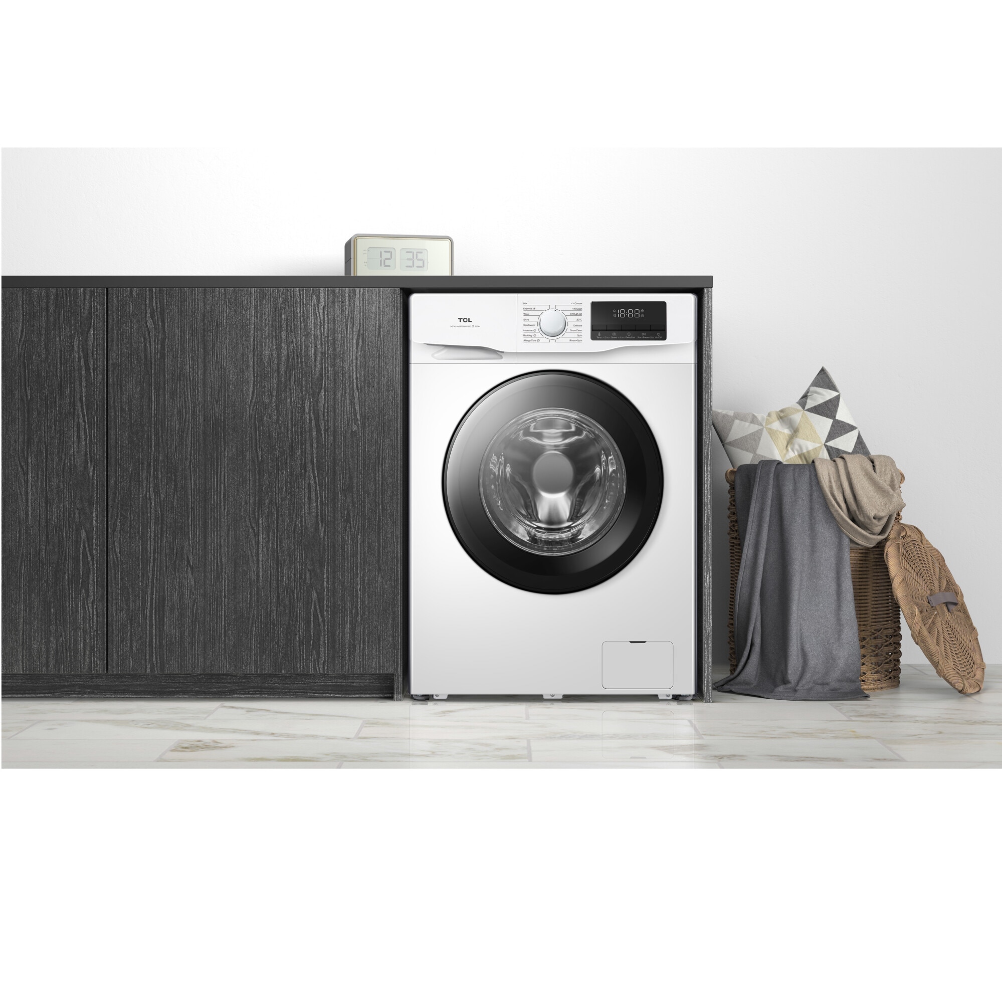 Masina de spalat rufe TCL FF0814WA1, 8 kg, 1400 RPM, Clasa A, Motor Inverter, Steam Wash, Drum Clean, 24 Hour Delay, Honeycomb Drum, Quick Wash 18 min, Add Garment, 16 Programe, Alb