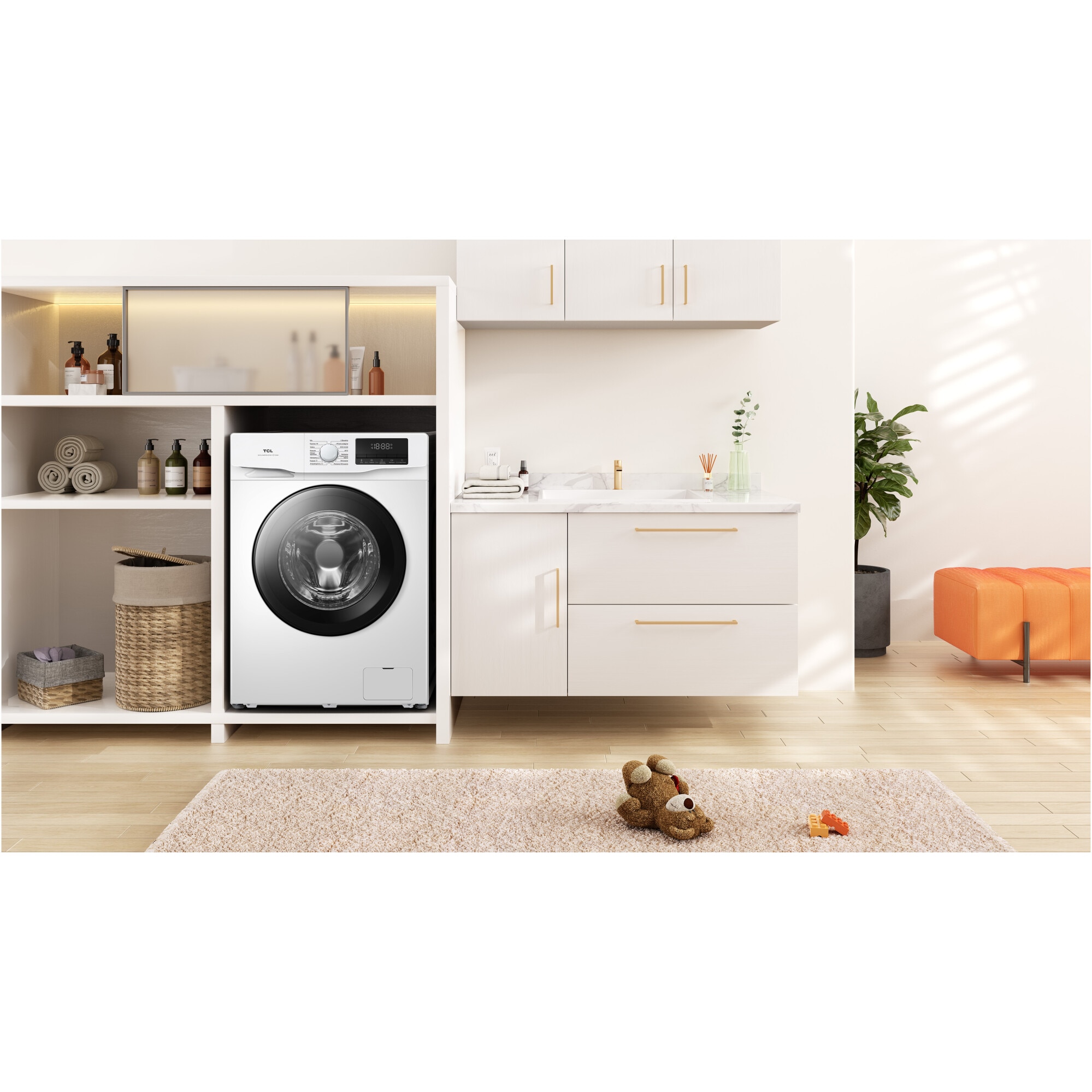Masina de spalat rufe TCL FF0814WA1, 8 kg, 1400 RPM, Clasa A, Motor Inverter, Steam Wash, Drum Clean, 24 Hour Delay, Honeycomb Drum, Quick Wash 18 min, Add Garment, 16 Programe, Alb