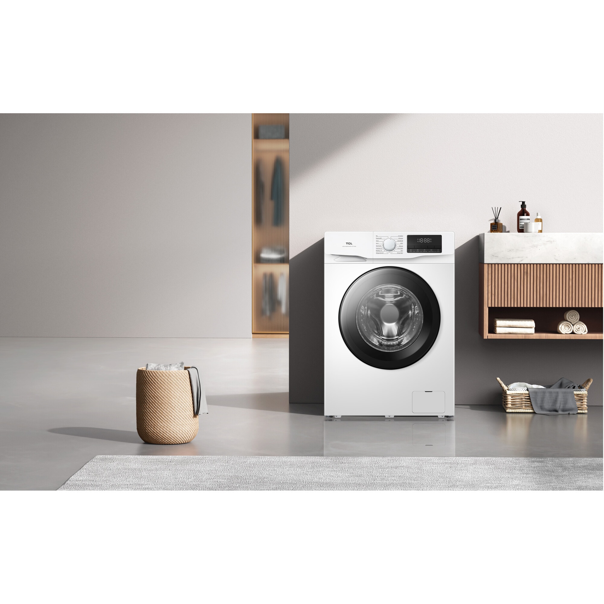 Masina de spalat rufe TCL FF0814WA1, 8 kg, 1400 RPM, Clasa A, Motor Inverter, Steam Wash, Drum Clean, 24 Hour Delay, Honeycomb Drum, Quick Wash 18 min, Add Garment, 16 Programe, Alb