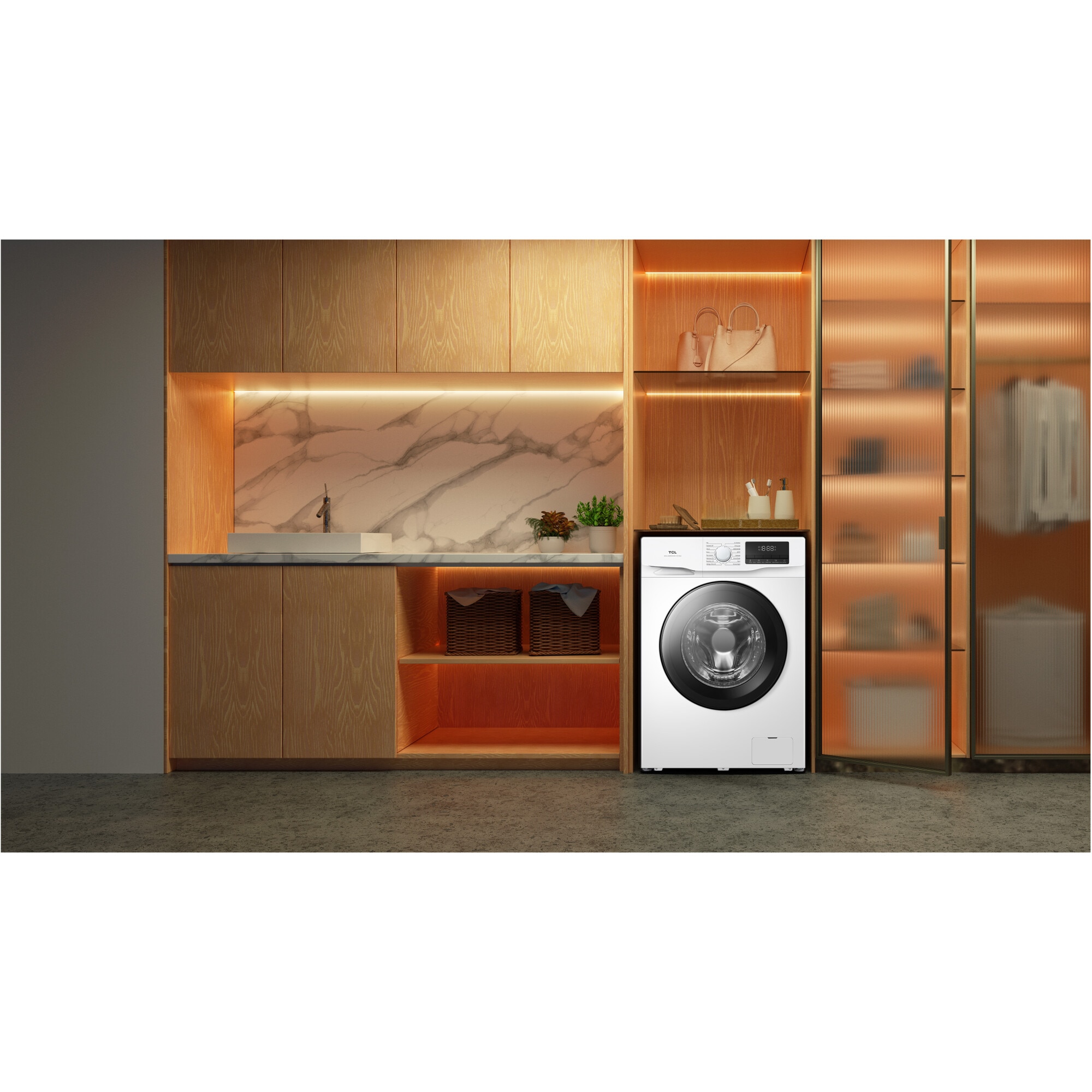 Masina de spalat rufe TCL FF0814WA1, 8 kg, 1400 RPM, Clasa A, Motor Inverter, Steam Wash, Drum Clean, 24 Hour Delay, Honeycomb Drum, Quick Wash 18 min, Add Garment, 16 Programe, Alb