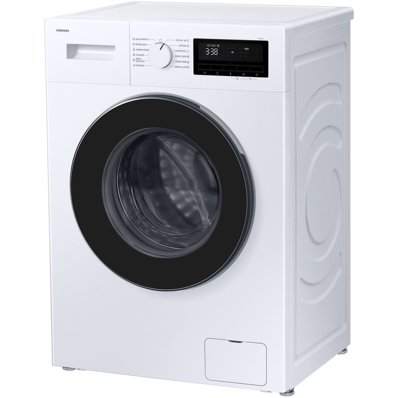 Masina de spalat rufe Samsung WW80FG3M05AWLF, 8 kg, Slim, 1400 RPM, Clasa A, Hygiene Steam, Drum Clean, Afisaj LED, Siguranta copii, Alb