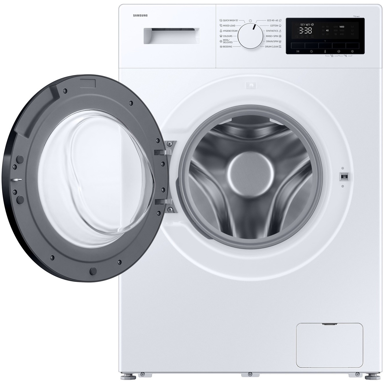 Masina de spalat rufe Samsung WW80FG3M05AWLF, 8 kg, Slim, 1400 RPM, Clasa A, Hygiene Steam, Drum Clean, Afisaj LED, Siguranta copii, Alb