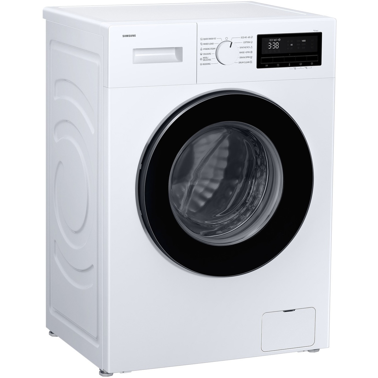 Masina de spalat rufe Samsung WW80FG3M05AWLF, 8 kg, Slim, 1400 RPM, Clasa A, Hygiene Steam, Drum Clean, Afisaj LED, Siguranta copii, Alb