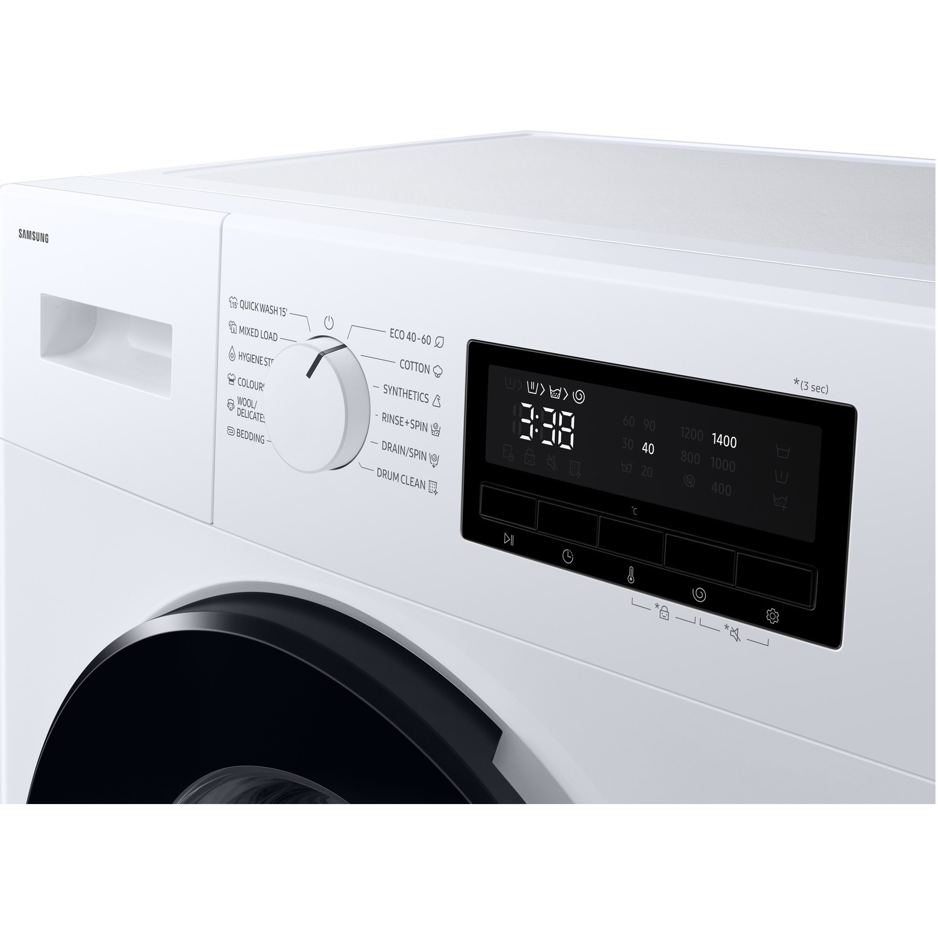 Masina de spalat rufe Samsung WW80FG3M05AWLF, 8 kg, Slim, 1400 RPM, Clasa A, Hygiene Steam, Drum Clean, Afisaj LED, Siguranta copii, Alb