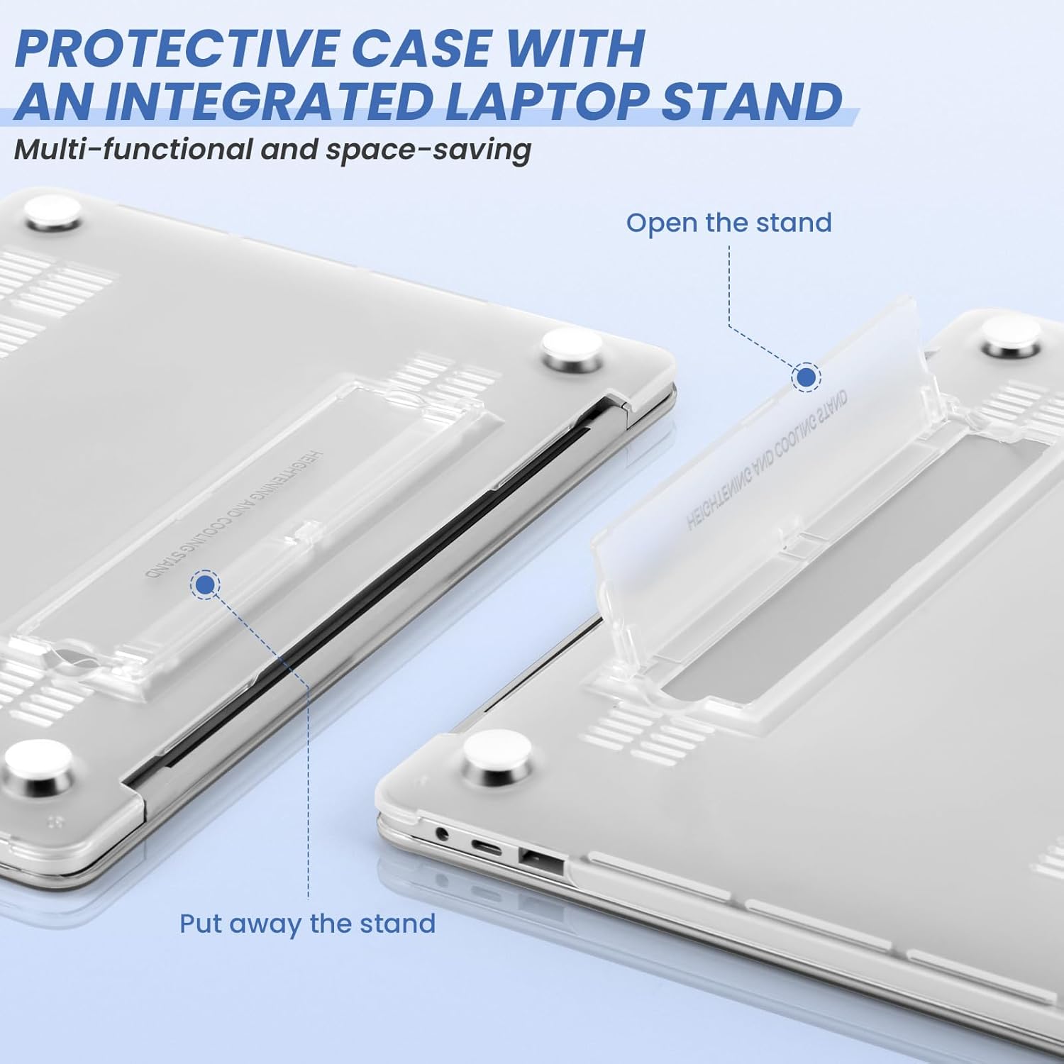 EXCITAT® Husa rigida mata compatibila cu MacBook Air 13.6" (A2681 / A3113 / A3240) – Carcasa semi-transparenta cu suport ascuns, pentru M2 / M3 2022–2024
