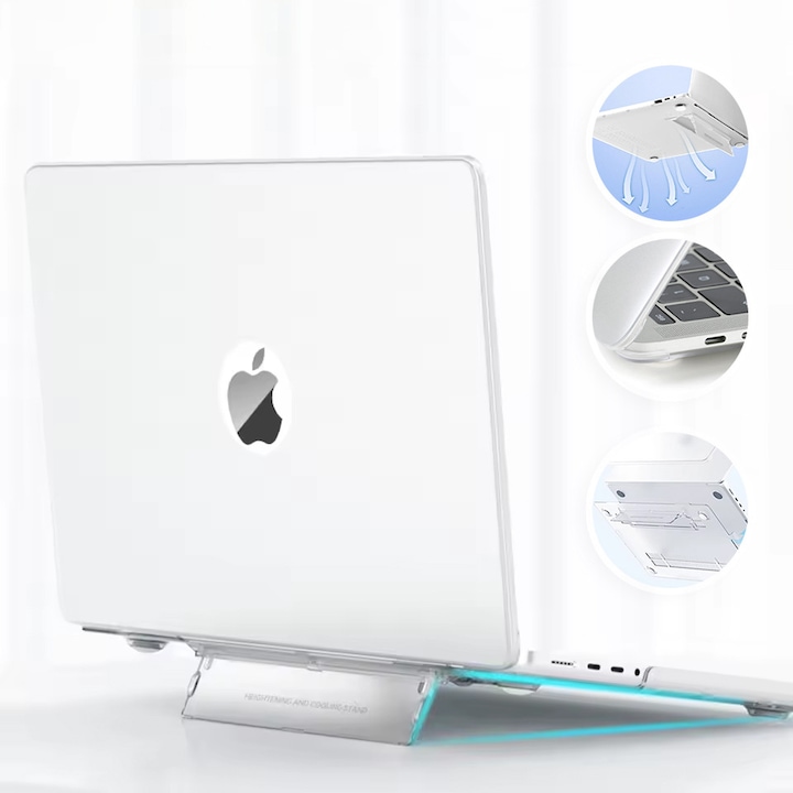 EXCITAT® Husa rigida mata compatibila cu MacBook Air 13.6" (A2681 / A3113 / A3240) – Carcasa semi-transparenta cu suport ascuns, pentru M2 / M3 2022–2024