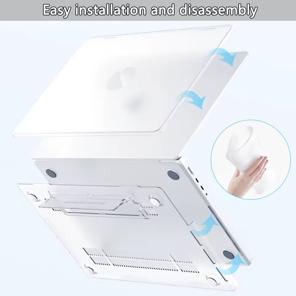 EXCITAT® Husa rigida mata compatibila cu MacBook Air 13.6" (A2681 / A3113 / A3240) – Carcasa semi-transparenta cu suport ascuns, pentru M2 / M3 2022–2024