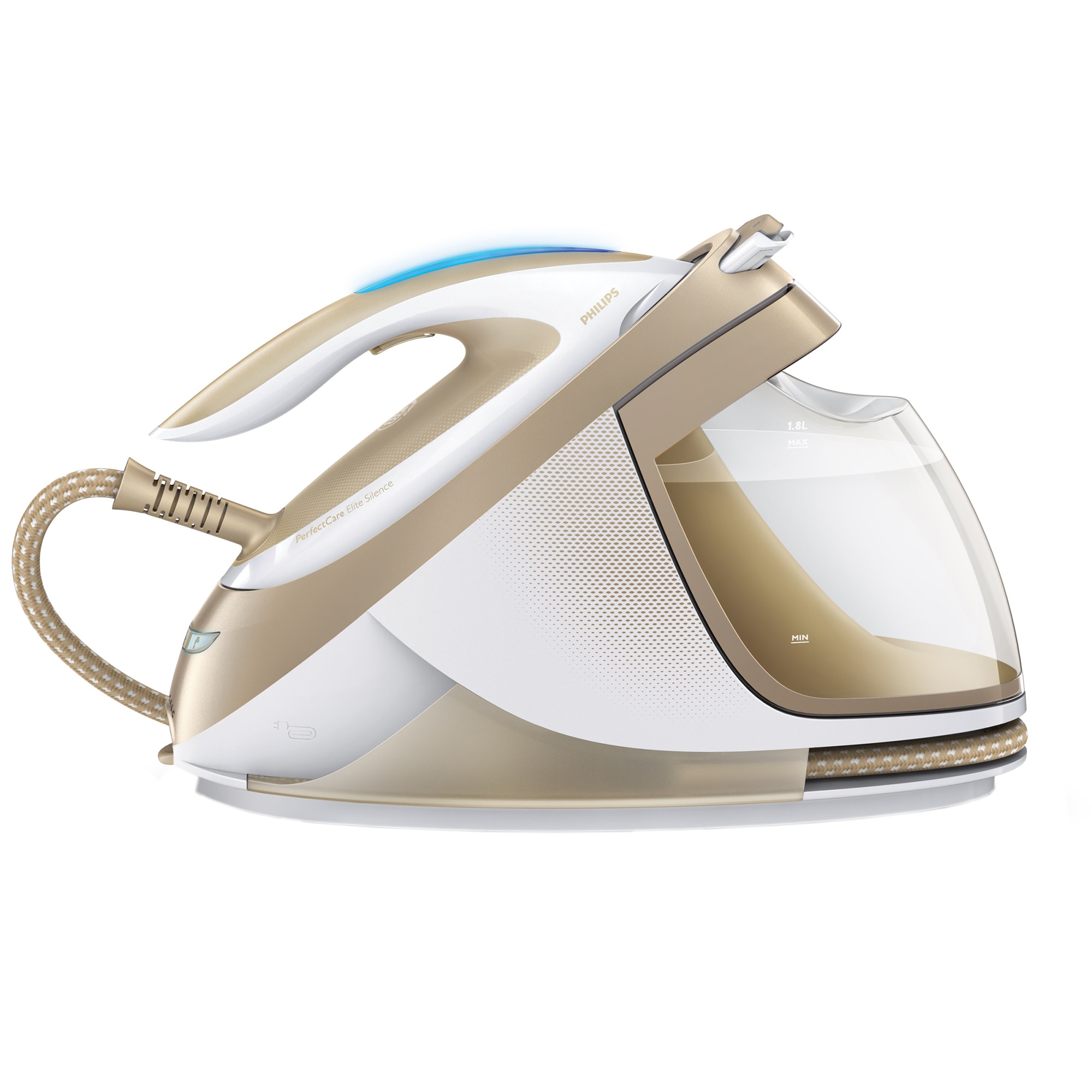 Statie de calcat Philips PerfectCare Expert GC9642/60, 2400 W, 1.8 l, 490 g/min, OptimalTemp, talpa SteamGlide, Alb/Auriu