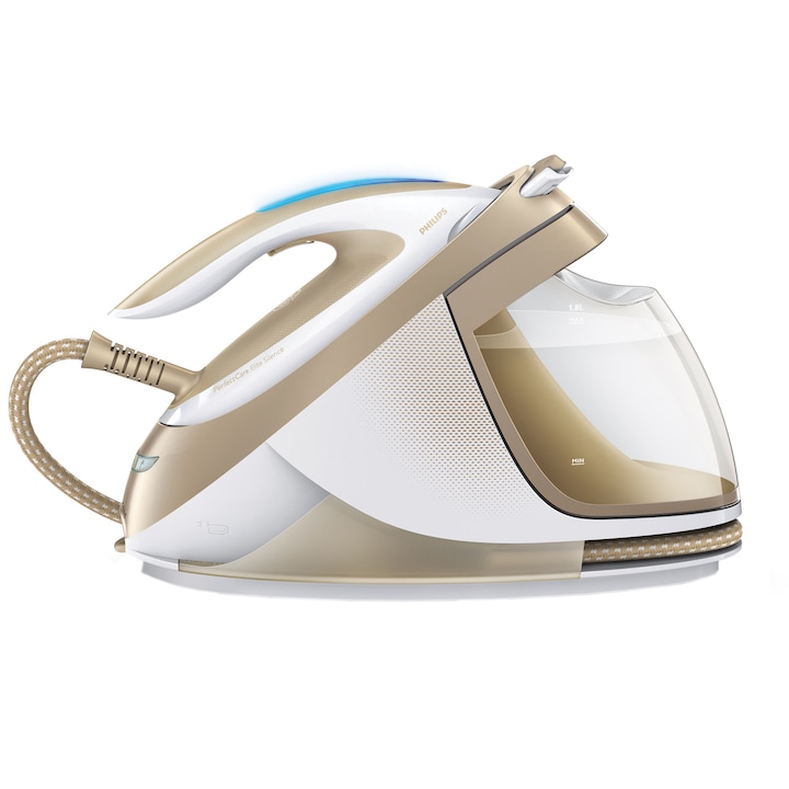 Statie de calcat Philips PerfectCare Expert GC9642/60, 2400 W, 1.8 l, 490 g/min, OptimalTemp, talpa SteamGlide, Alb/Auriu