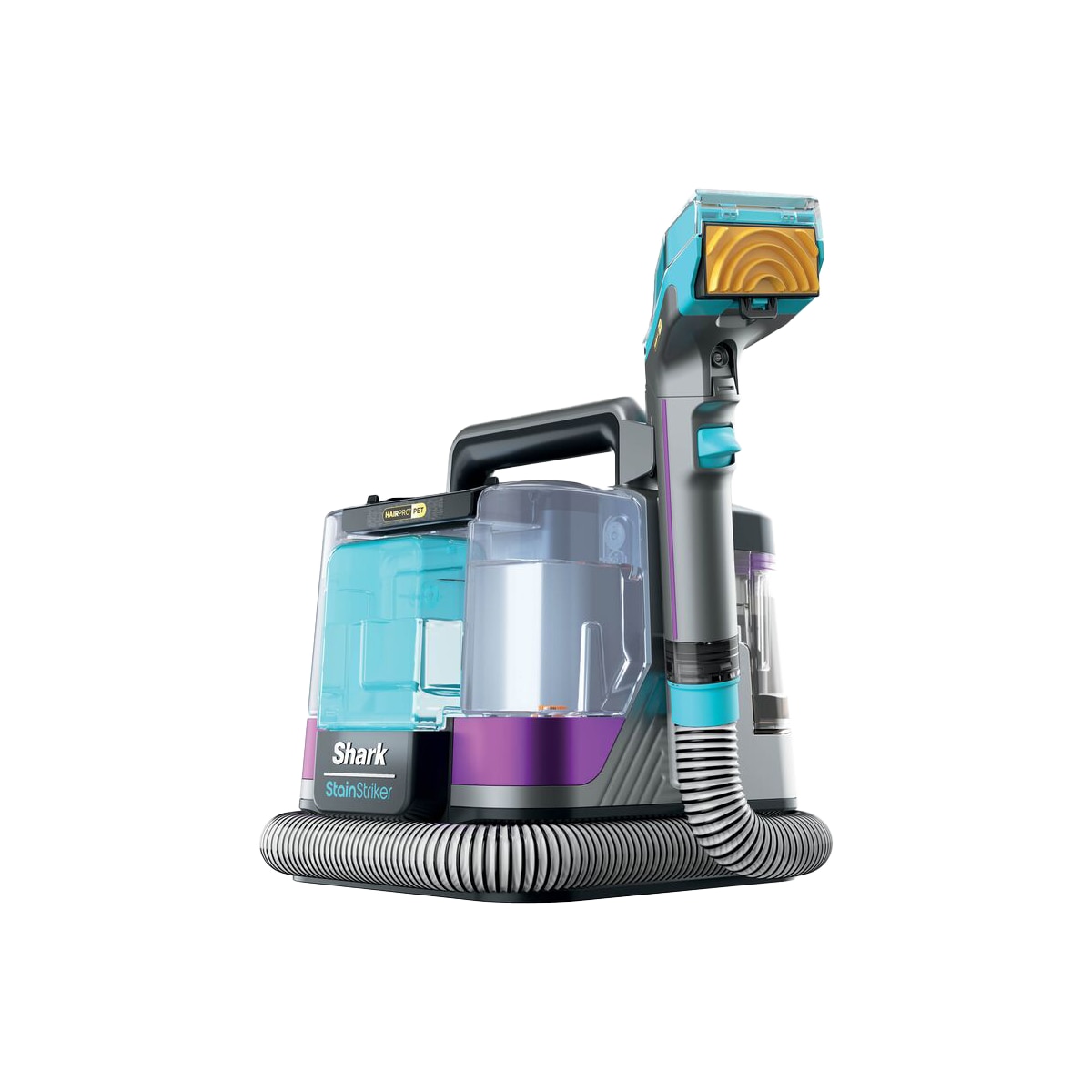 Aspirator cu spalare Shark StainStriker HairPro Pet PX250EUT, 450W, rezervor apa/detergent 1.2L, rezervor apa murdara 0.72L, 5 accesorii pete, 2 HairExtractor anti-incalcare par, solutii CarpetXpert & OXY Multiplier, Self-Clean, raza 5.7m, roz