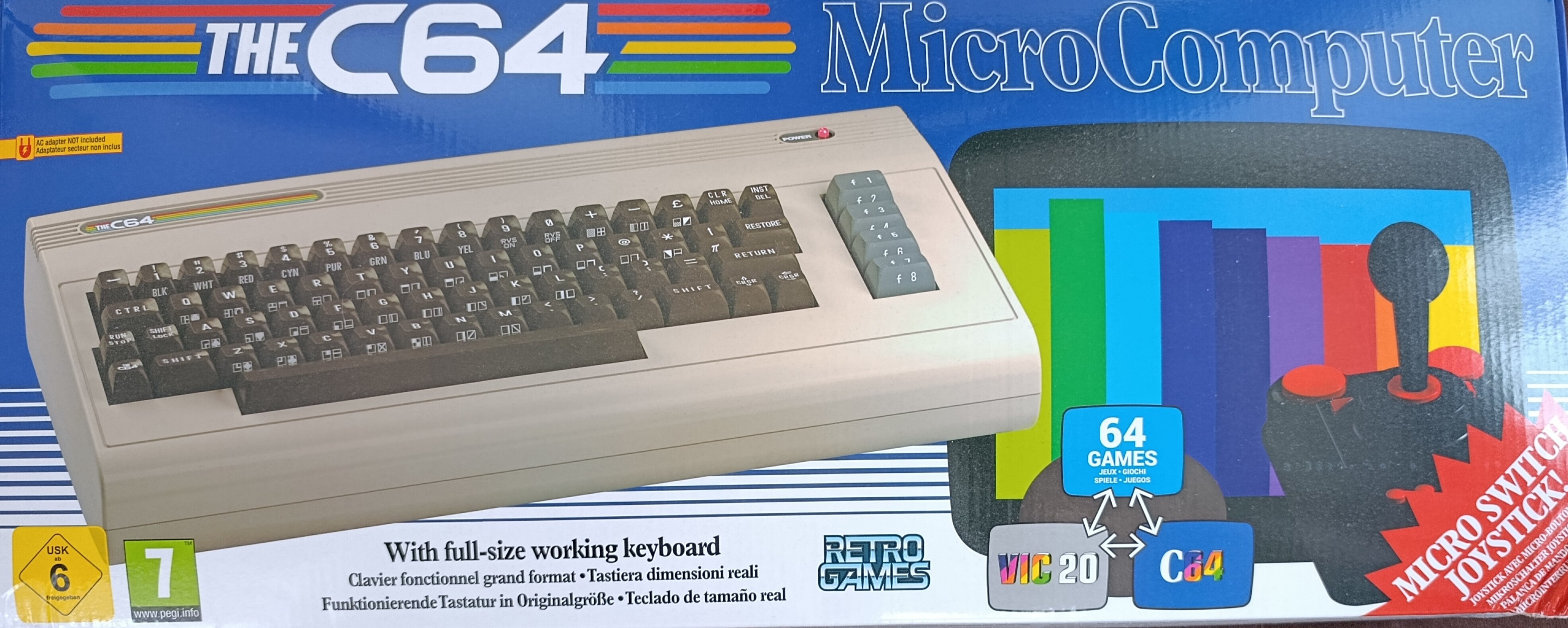 Consolă de jocuri de birou, Commodore C64 Maxi, HD 720p, 64 de jocuri încorporate, Retro, Gri