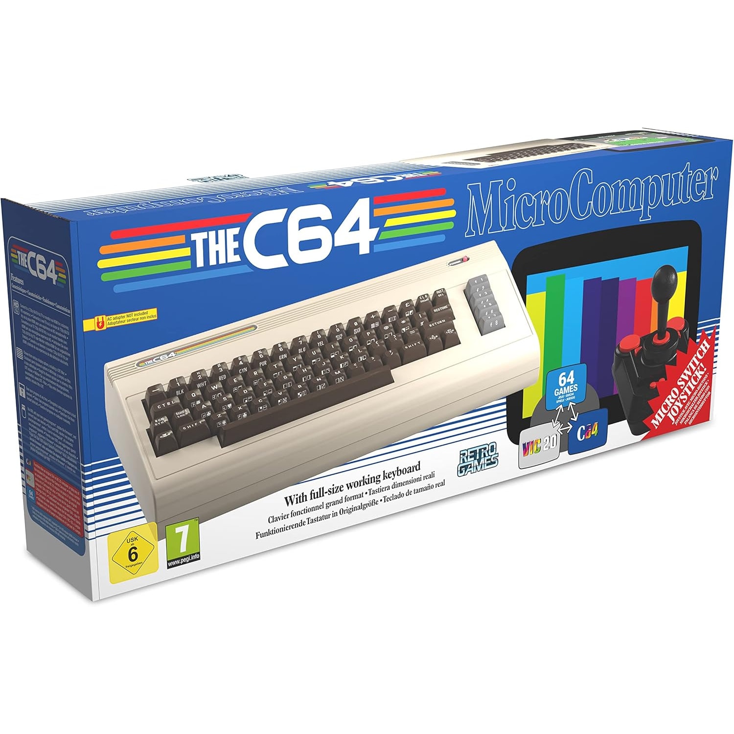Consolă de jocuri de birou, Commodore C64 Maxi, HD 720p, 64 de jocuri încorporate, Retro, Gri