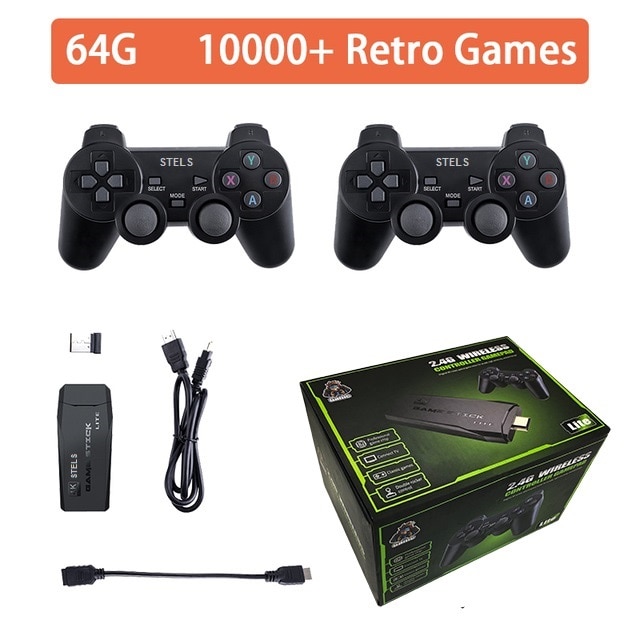 Consola de jocuri, STELS, Arcade Game Box, Dual Core, 64GB, 2 joystick-uri, 10000 de jocuri, Negru