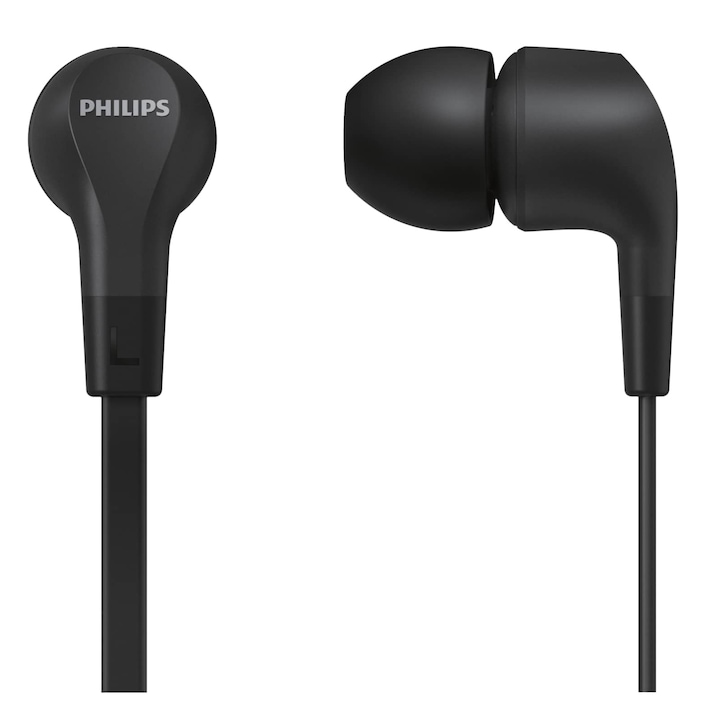 Casti Audio In-Ear Philips, TAE1105BK/00, cu fir, Microfon, Negru
