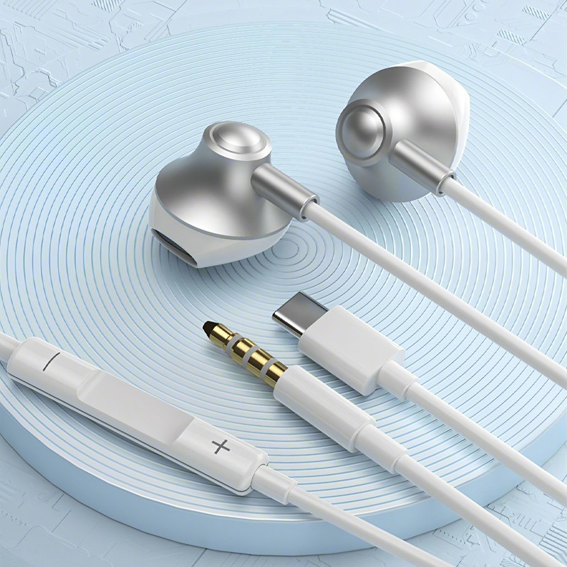 Casti cu fir, USB-C(Type-C), design ergonomic, alb, 1.2m