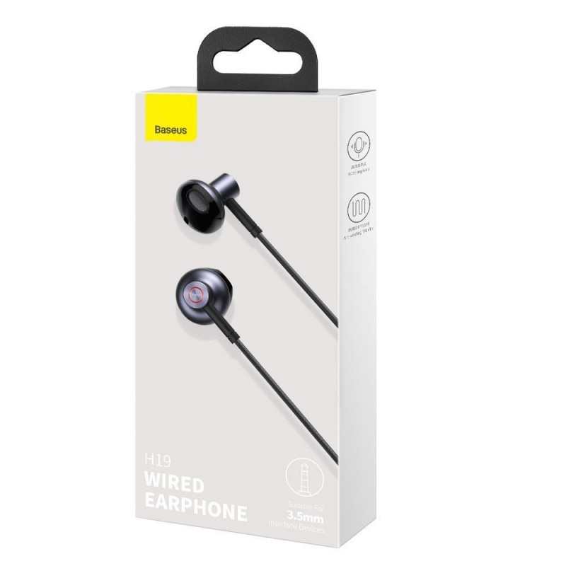 Casti cu fir, Baseus, cu mufa Jack 3.5 mm, Encok H19, Negru/Albastru
