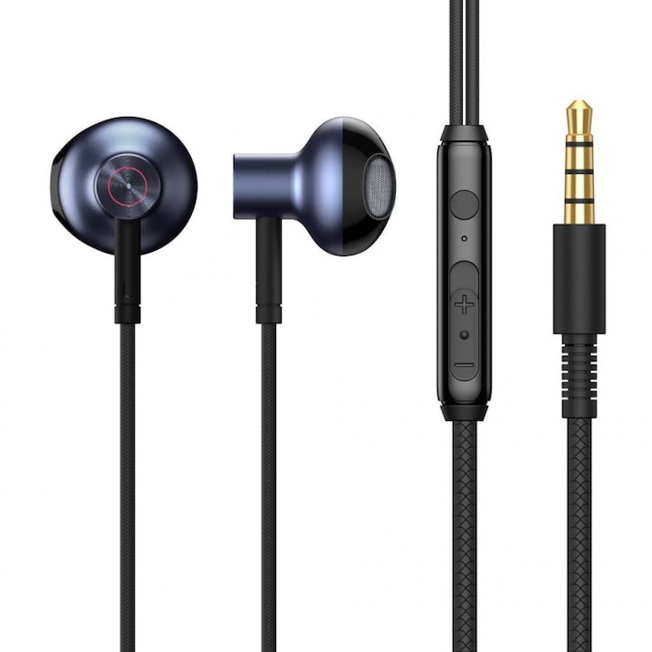 Casti cu fir, Baseus, cu mufa Jack 3.5 mm, Encok H19, Negru/Albastru
