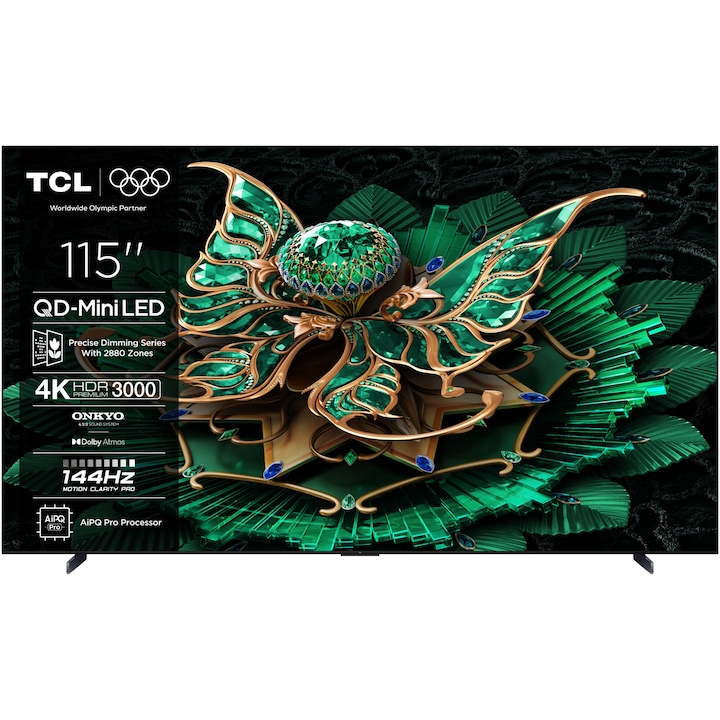 Televizor TCL QD-MiniLed 115C7K, 291 cm, Smart Google TV, 4K Ultra HD, 100Hz, Clasa E (Model 2025)