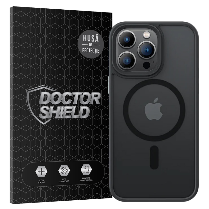 Husa de Protectie, Compatibila Apple iPhone 13 Pro, Doctor Shield Fantom, MagSafe - Negru