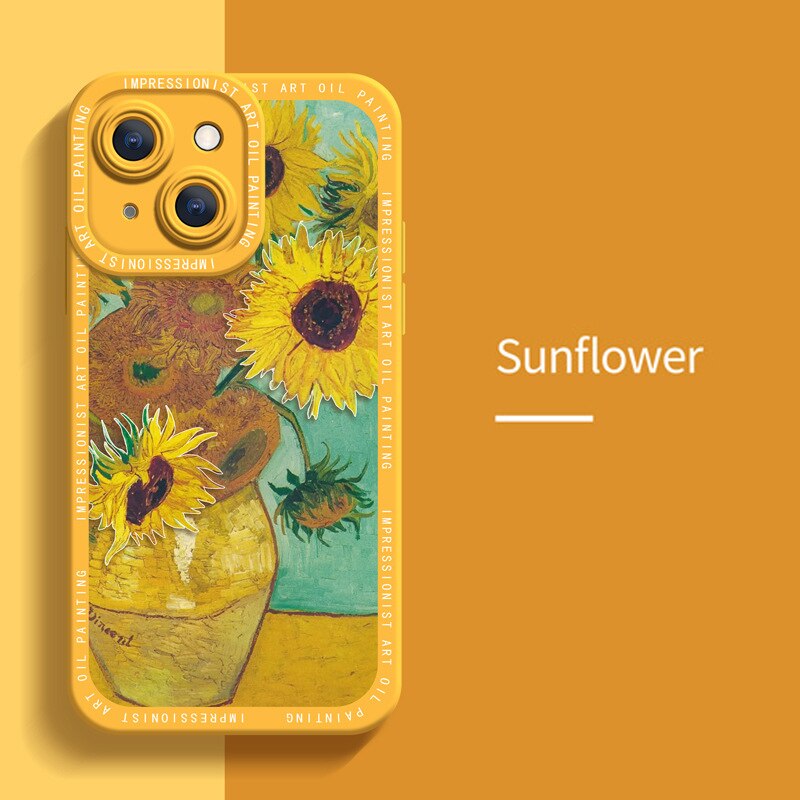 Husa pentru iPhone 15, stil Van Gogh cu floarea-soarelui, rezistenta la apa, silicon si policarbonat