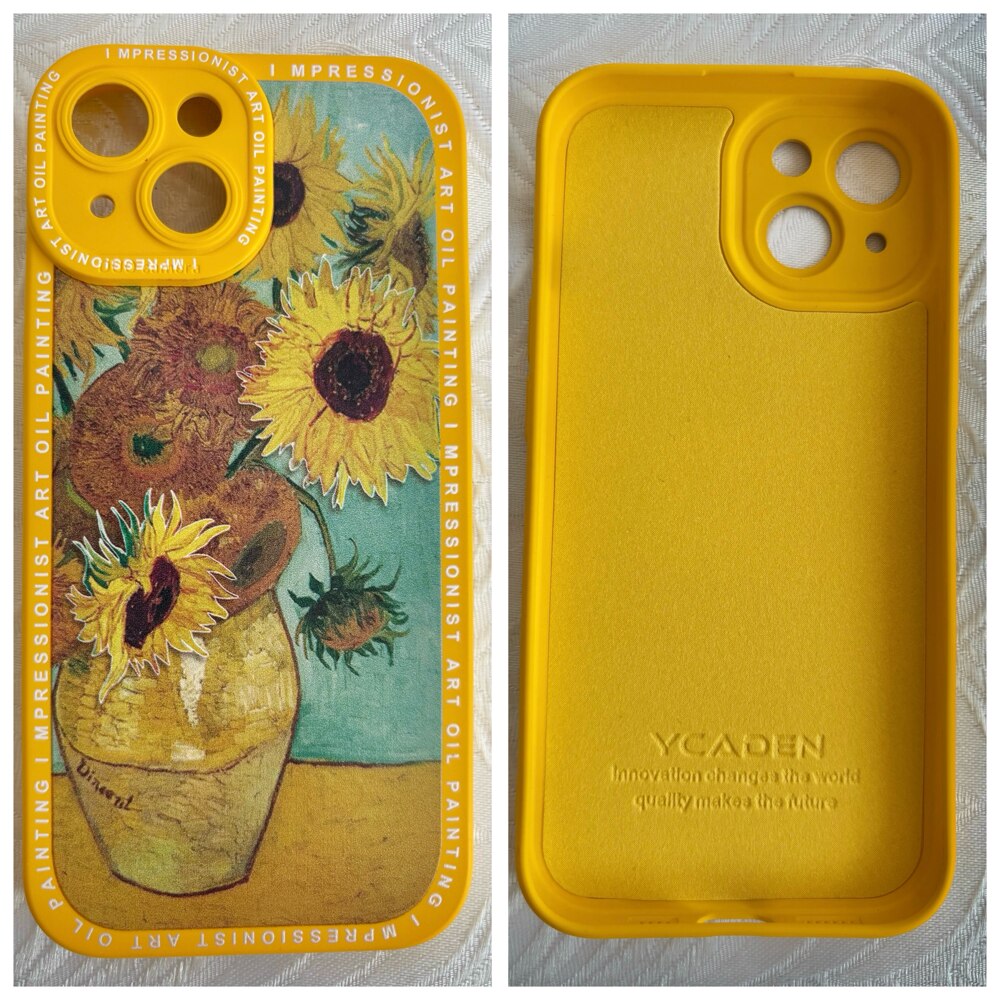 Husa pentru iPhone 15, stil Van Gogh cu floarea-soarelui, rezistenta la apa, silicon si policarbonat