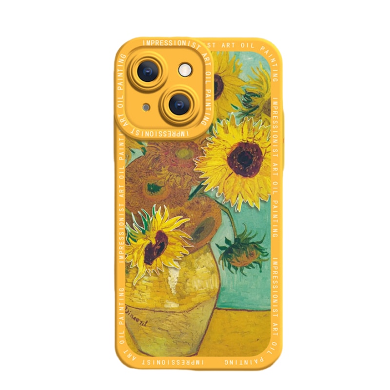 Husa pentru iPhone 15, stil Van Gogh cu floarea-soarelui, rezistenta la apa, silicon si policarbonat