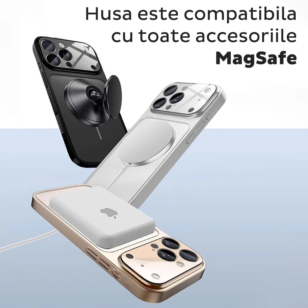 Husa pentru Apple iPhone 15 Pro Max Daden® MagLens, Slim, Incarcare wireless, Magsafe, Protectie camera inclusa, Portocaliu