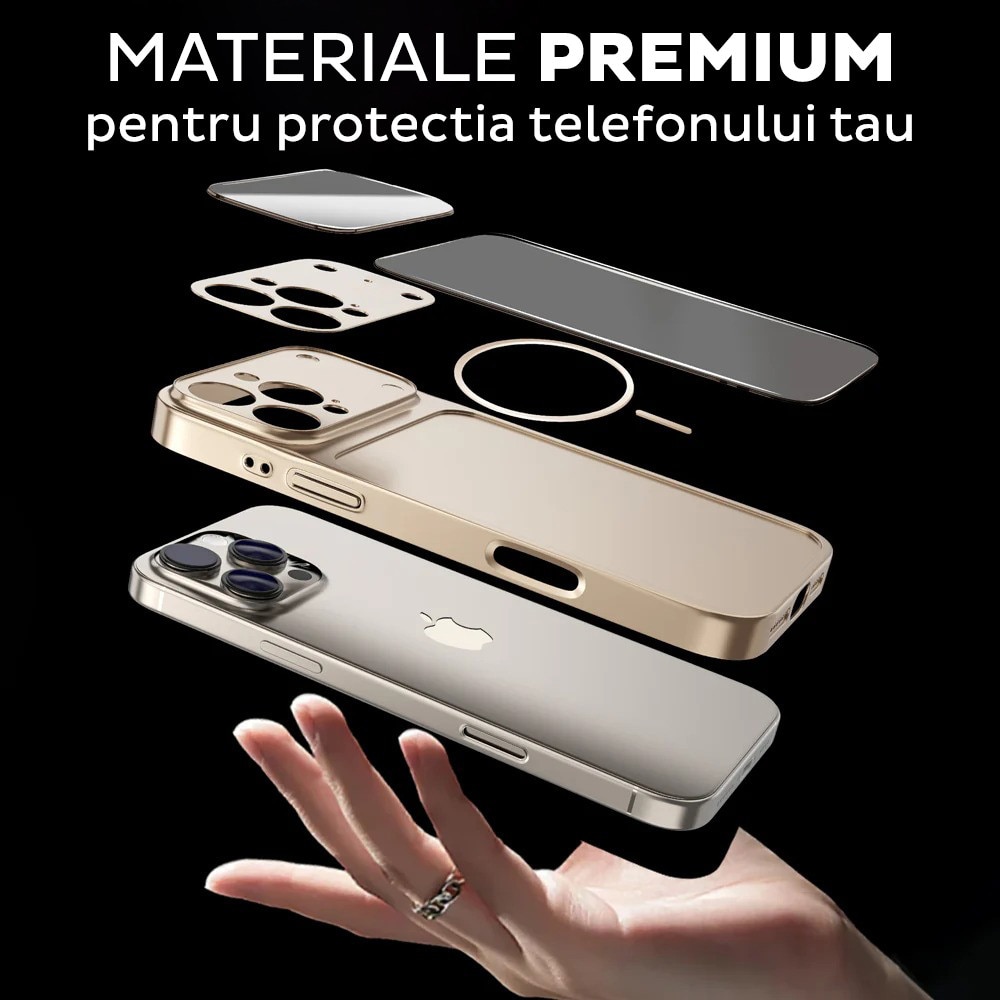 Husa pentru Apple iPhone 15 Pro Max Daden® MagLens, Slim, Incarcare wireless, Magsafe, Protectie camera inclusa, Portocaliu