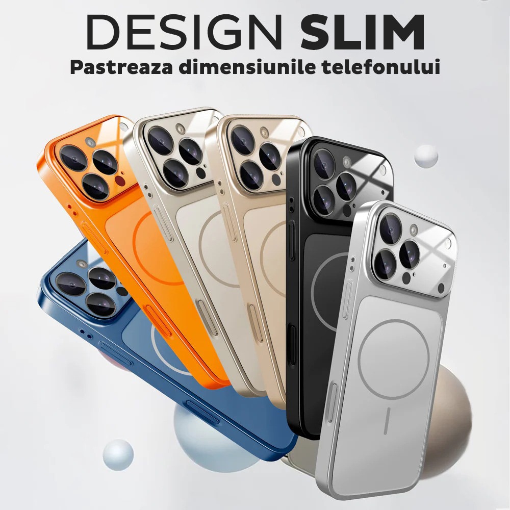 Husa pentru Apple iPhone 15 Pro Max Daden® MagLens, Slim, Incarcare wireless, Magsafe, Protectie camera inclusa, Portocaliu