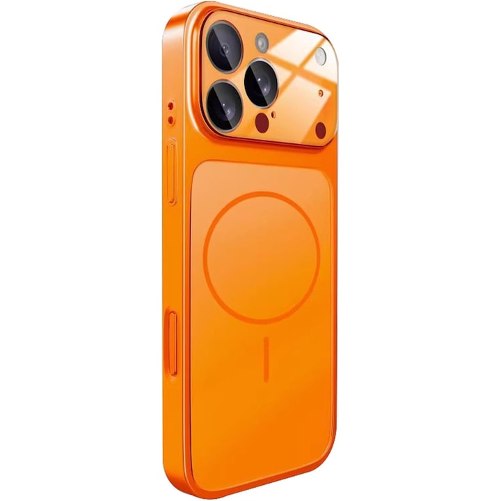 Husa pentru Apple iPhone 15 Pro Max Daden® MagLens, Slim, Incarcare wireless, Magsafe, Protectie camera inclusa, Portocaliu