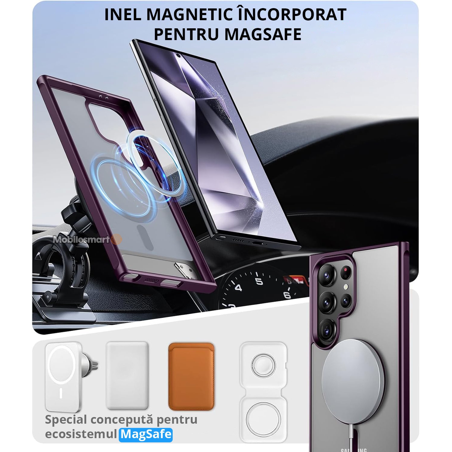 Husa pentru Samsung Galaxy S25 ULTRA, MagSafe, Protectie standard Militar, cu Suport Metalic Incorporat, Violet