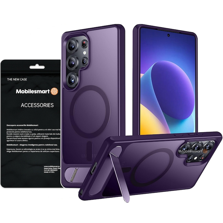 Husa pentru Samsung Galaxy S25 ULTRA, MagSafe, Protectie standard Militar, cu Suport Metalic Incorporat, Violet