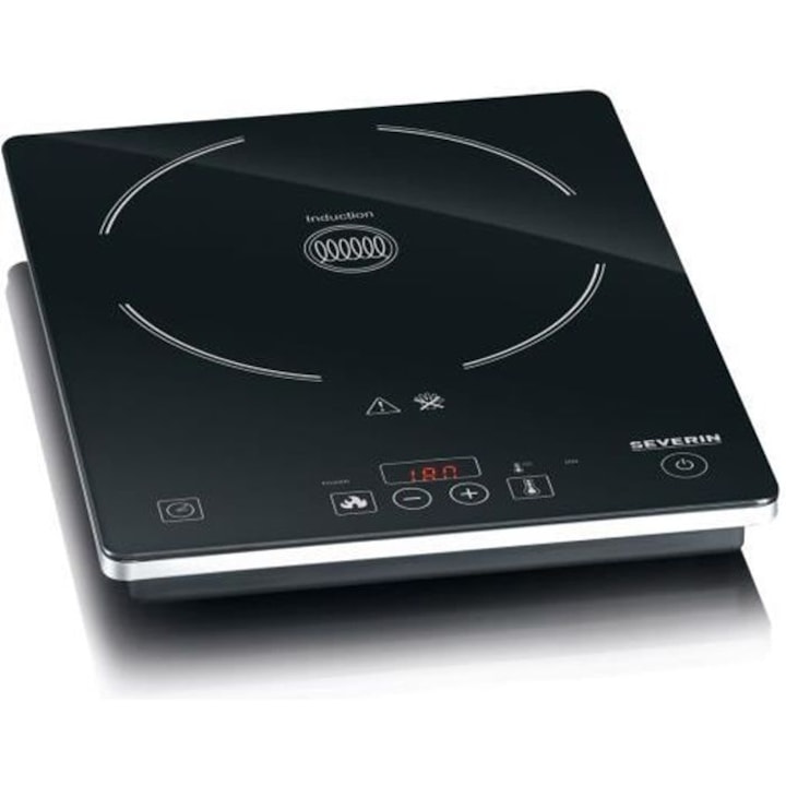 Plita electrica cu inductie Severin, S1071, ideal pentru camping/rulota/bucatarie mica, portabila, 1 arzator, sticla ceramica, 10 trepte de temperatura, detectare vas, senzor touch, temperatura reglabila 60-240°C, timer, negru