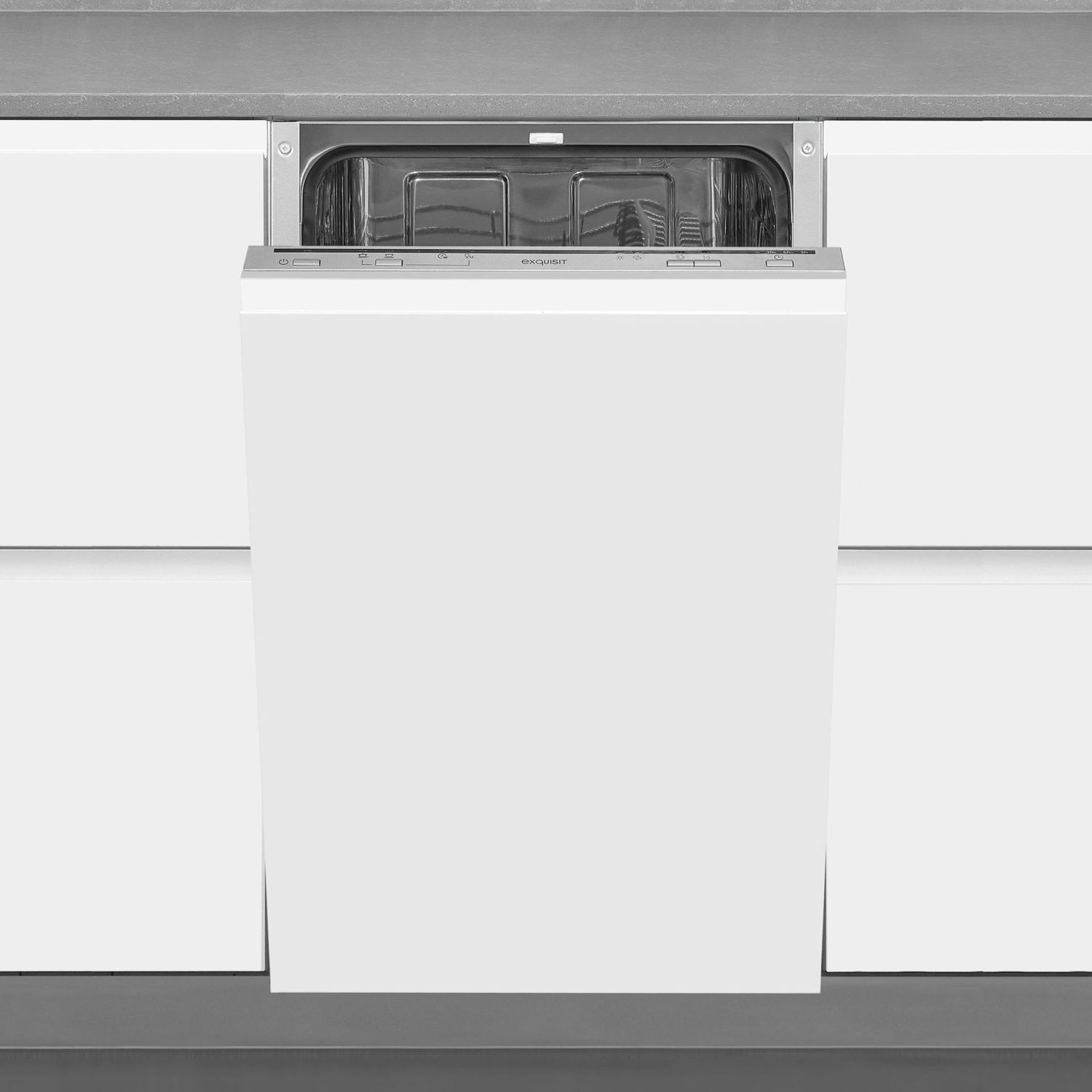 Masina de spalat incorporabila Exquisit, 9 seturi, latime 45 cm, pornire intarziata pana la 9 h, 5 programe, functie ECO, extra-uscare, panou de control mecanic, indicator pentru detergent, inox