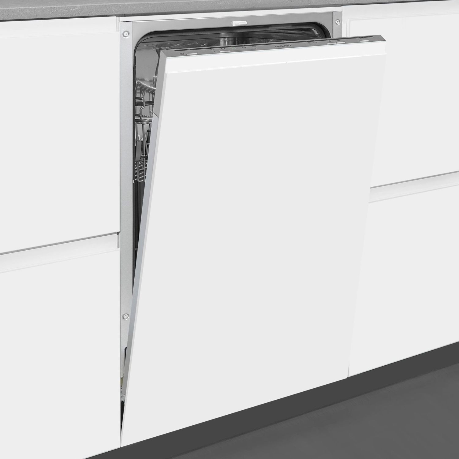 Masina de spalat incorporabila Exquisit, 9 seturi, latime 45 cm, pornire intarziata pana la 9 h, 5 programe, functie ECO, extra-uscare, panou de control mecanic, indicator pentru detergent, inox