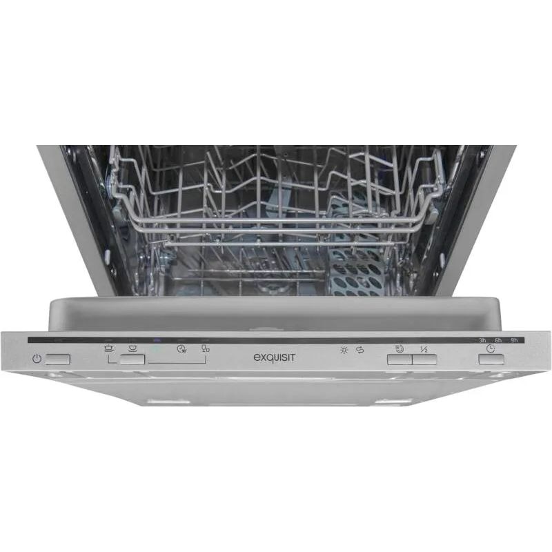 Masina de spalat incorporabila Exquisit, 9 seturi, latime 45 cm, pornire intarziata pana la 9 h, 5 programe, functie ECO, extra-uscare, panou de control mecanic, indicator pentru detergent, inox
